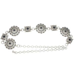 Women Western Circle and Square Chain Belt Concho Chain Adjustable Black Metal